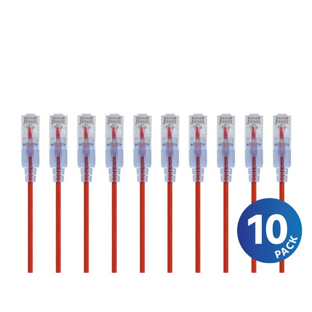 10-Pack 10G SlimRun Series Monoprice Cat6A Ethernet Network Patch Cable 25 Feet Red 
